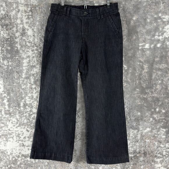 Lee Petite Sz 8 Straight Stretch Cotton Blend Flat Front Pants Black Button Zip - Picture 1 of 11